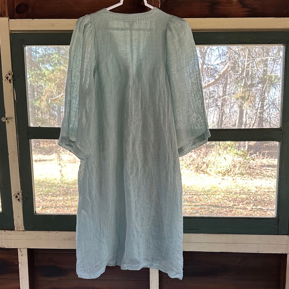Sundance Linen Long Sleeve Dress Light Blue Dress S - Picture 8 of 12